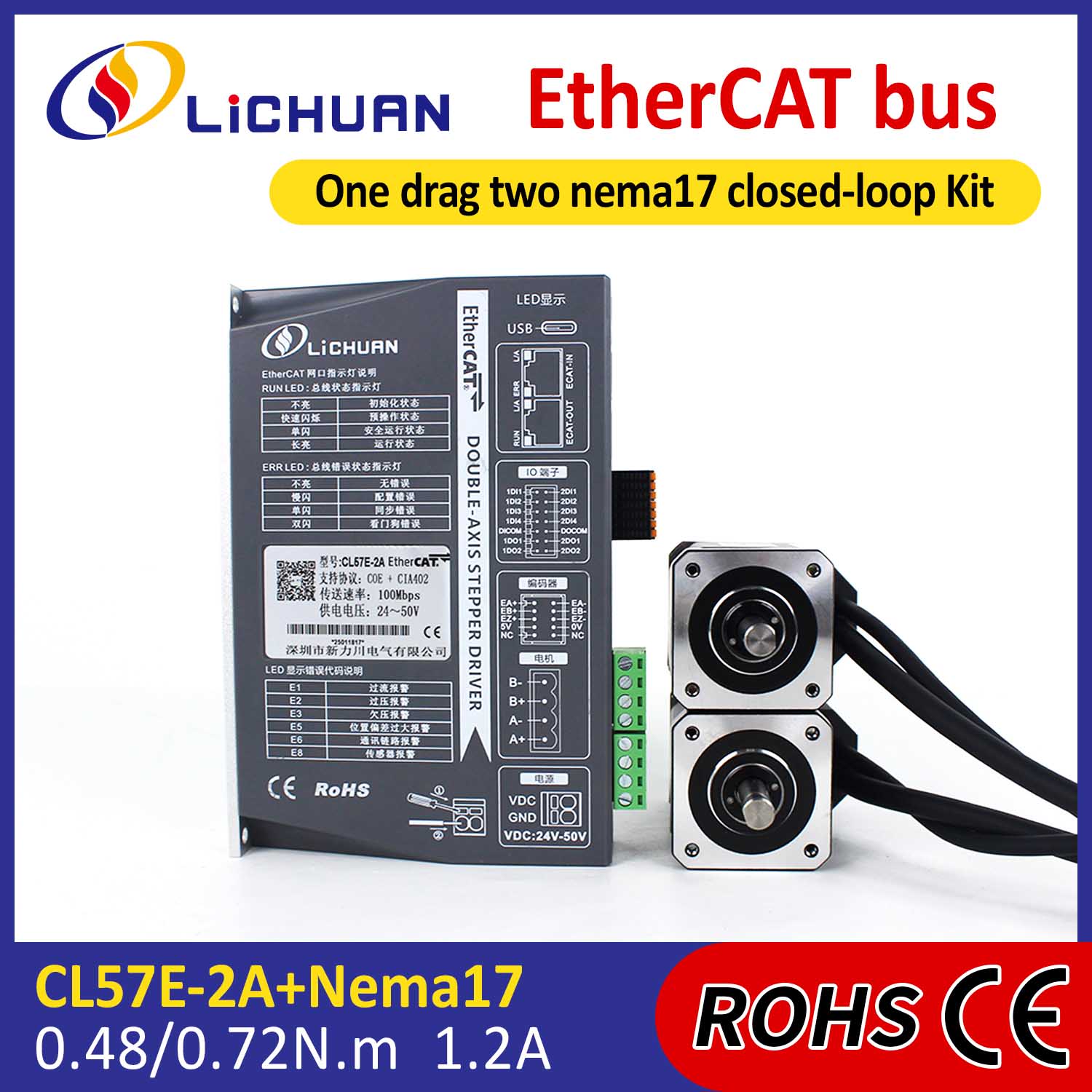 Ethercat 2Phase NEMA17 2-Axis DC Dcoil Loop Stepper Motor Kit