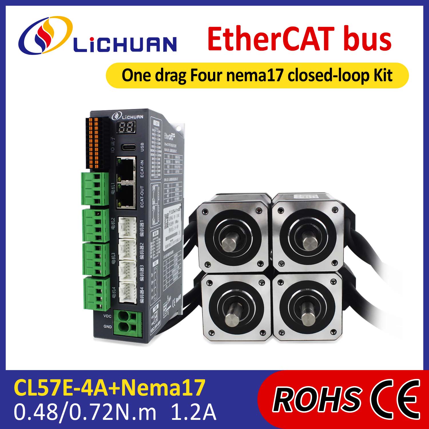 Ethercat 2Phase NEMA17 4-Axis DC Dco Copper Stepper Motor Drivers Kit Ethercat 2Phase NEMA17 4-Axis DC Dco Copper Stepper Motor Drivers Kit