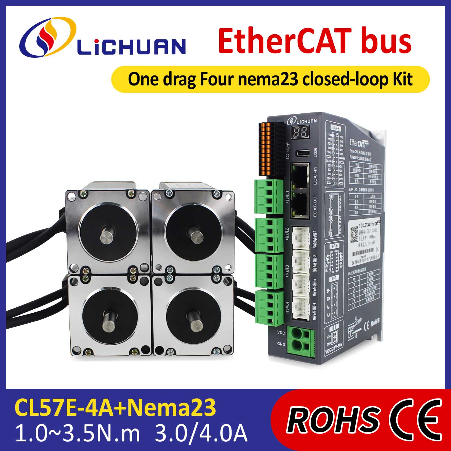 Ethercat 2phase NEMA23 4-Axis DC Ditutup Loop Stepper Motor Kit
