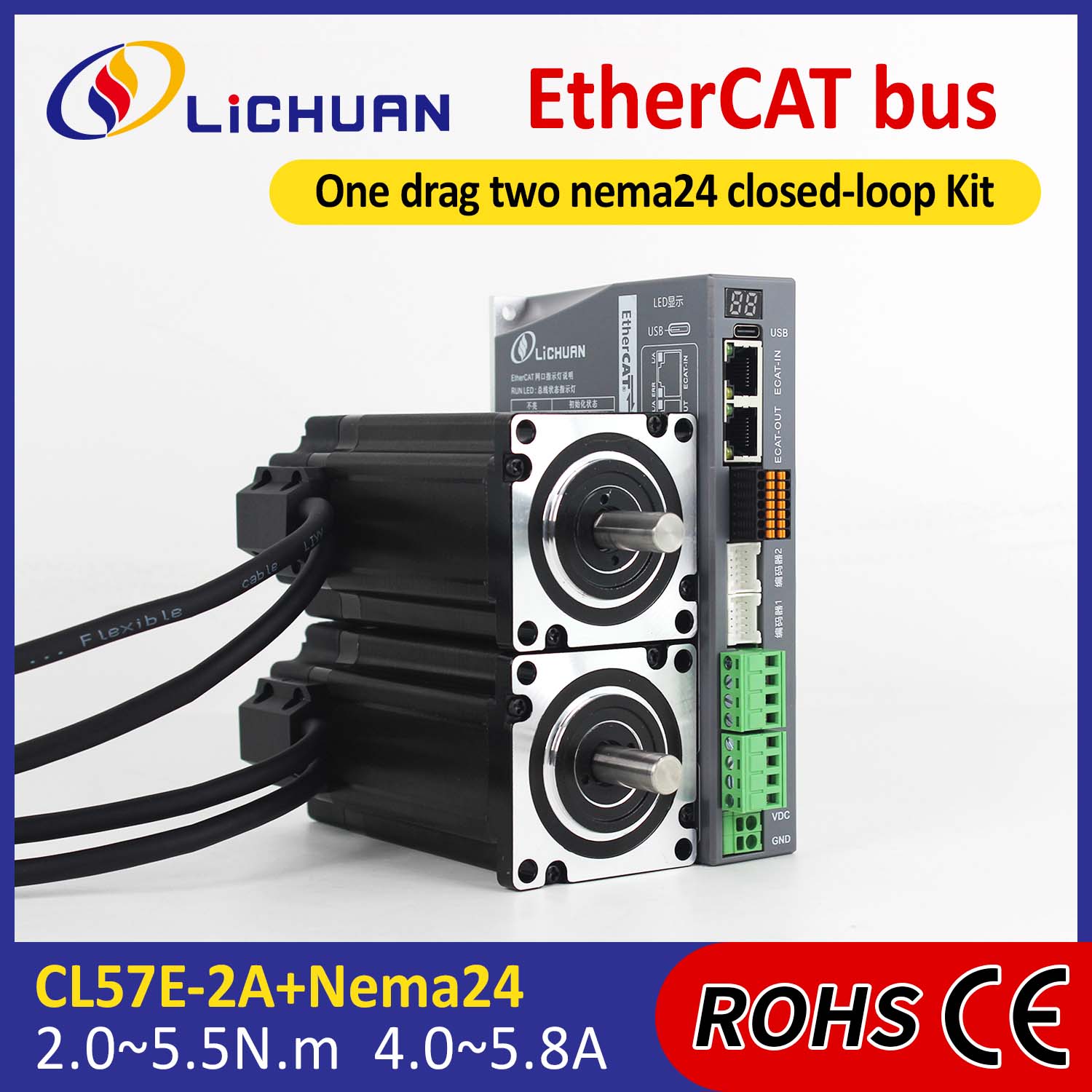 Ethercat 2Phase NEMA24 2-Axis DC Dco Copper Stepper Motor Drivers Kit Ethercat 2Phase NEMA24 2-Axis DC Dco Copper Stepper Motor Drivers Kit