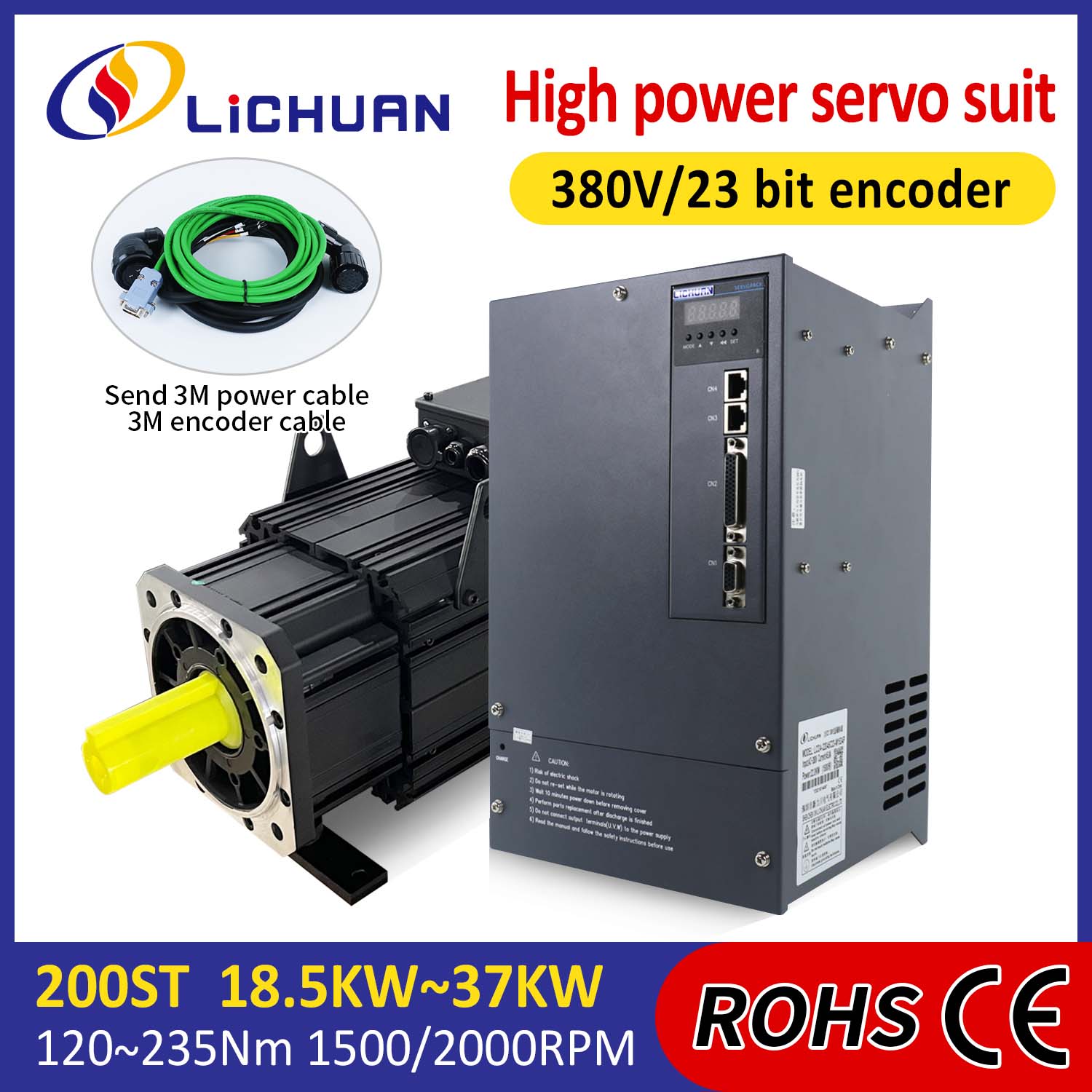 Kit Pemacu Motor Servo AC Lichuan KUASA TINGGI 140N.m 22KW AC380V 44.7A 1500/2000RPM IP65