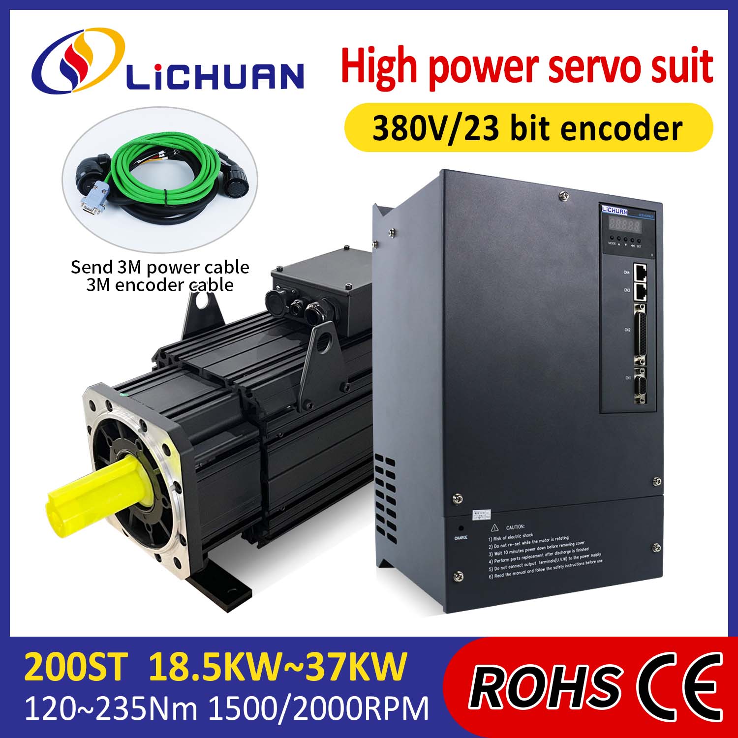 Kit Pemacu Motor Servo AC Lichuan KUASA TINGGI 191N.m 30KW AC380V 52A 1500/2000RPM IP65