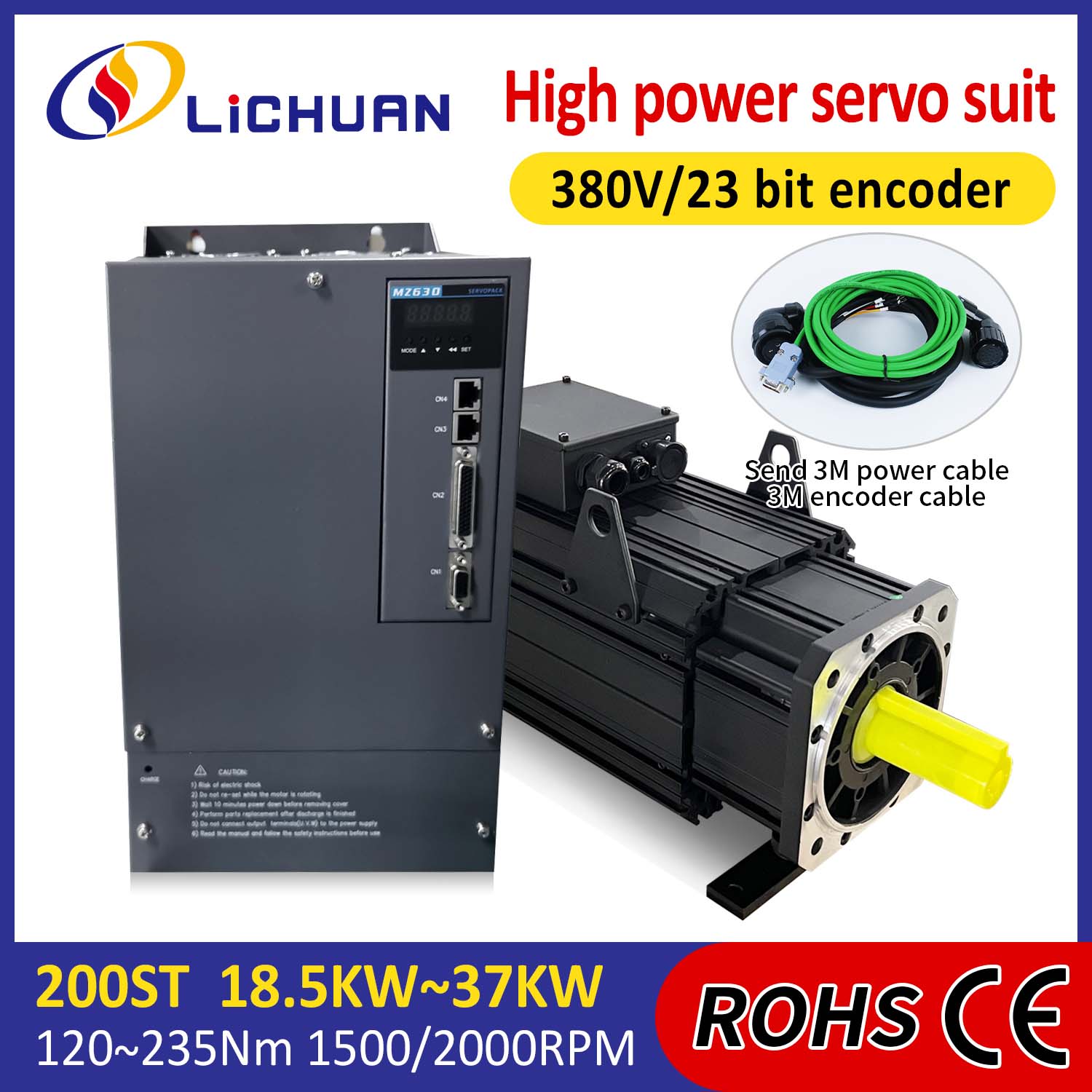 Kit Pemacu Motor Servo AC Lichuan KUASA TINGGI 88N.m 18.5KW AC380V 31.6A 1500/2000RPM IP65