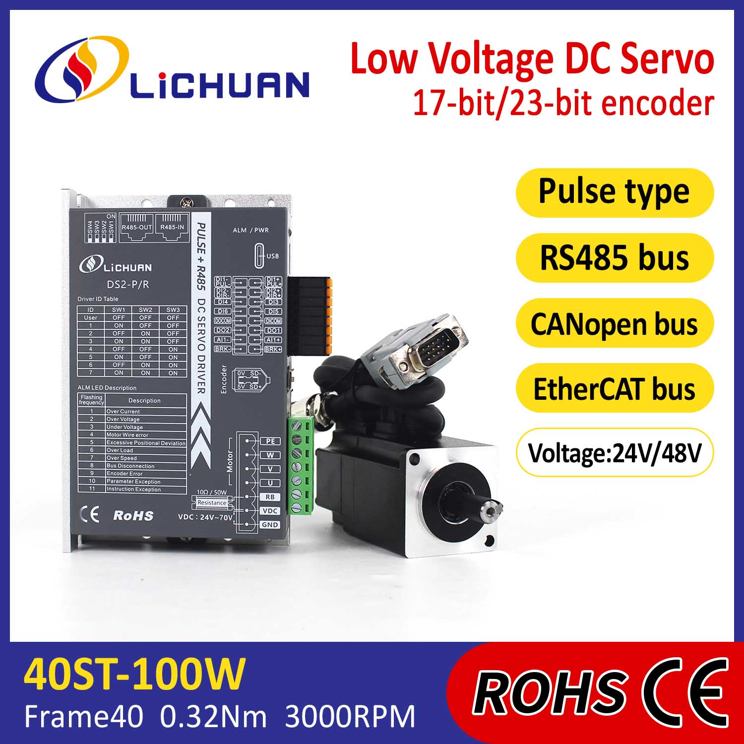Pulse/Rs485/Canopen/Ethercat 40 Flanged 100W Voltan Rendah DC Servo Motor Kit