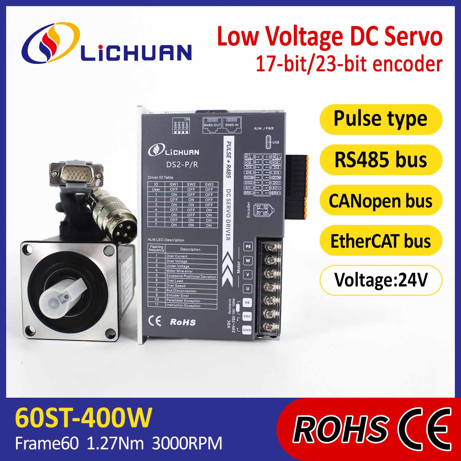 Pulse/Rs485/Canopen/Ethercat 60 Flanged 400W Voltan Rendah DC Servo Motor Kit
